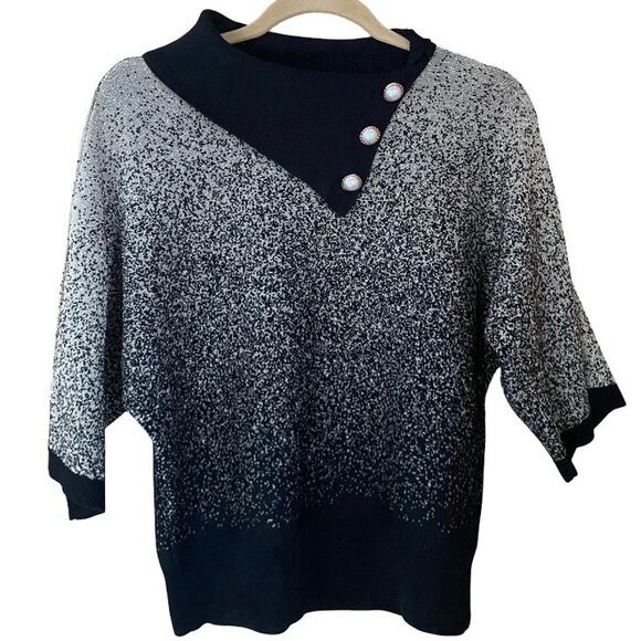 Adrienne Vittadini pullover ombré metallic sweater with pearl button neck size M - Picture 1 of 8